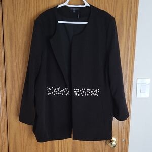 For Cynthia Black Blazer with Pearl Details
